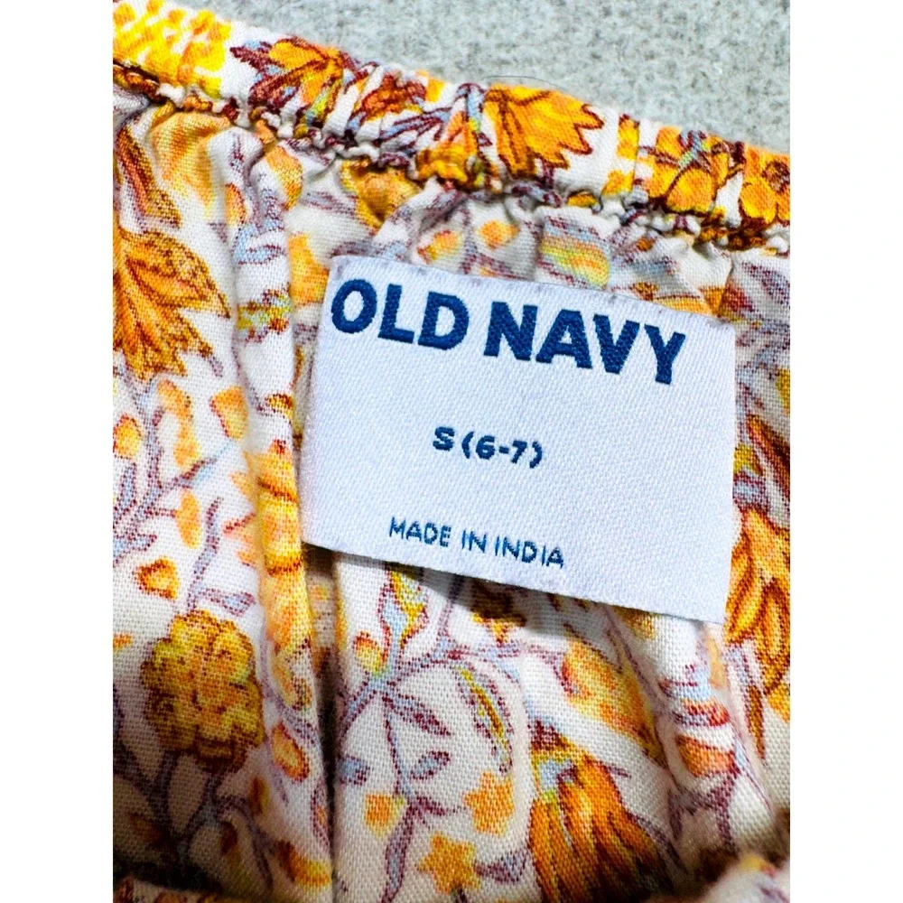 Old Navy Tiered Cami Dress Kids Size S 6-7 Yellow Floral Smocked Boho Sundress